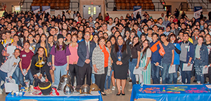 Hundreds of BISD students attended Texas Southmost College’s Scorpion Pathways to Success events Sept. 23-25 at TSC’s Jacob Brown Auditorium. From left center to right center, TSC President Jesús Roberto Rodríguez, TSC Board of Trustees Chairwoman Adela G. Garza and TSC Director of Special Instructional Projects Prisci Roca Tipton. 